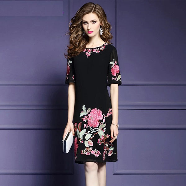 Retro Elegant Cocktail Embroidery Office Dress