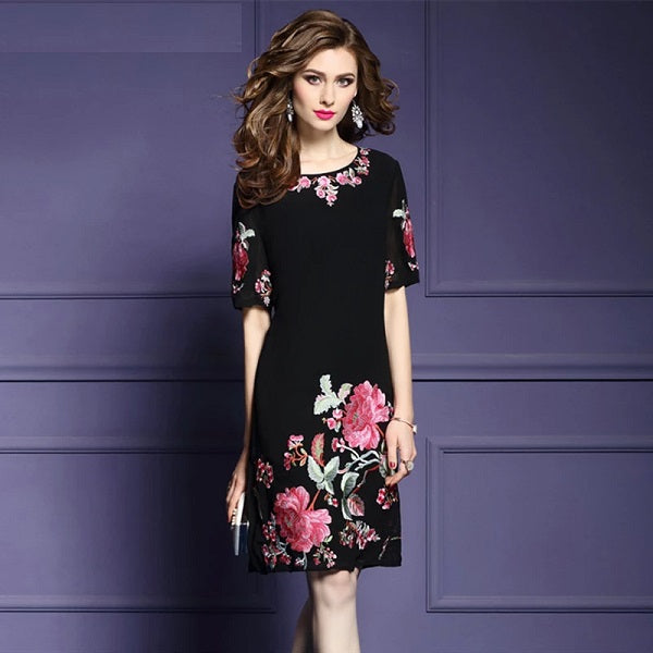 Retro Elegant Cocktail Embroidery Office Dress