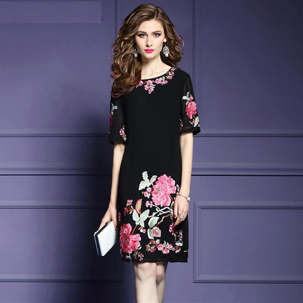Retro Elegant Cocktail Embroidery Office Dress