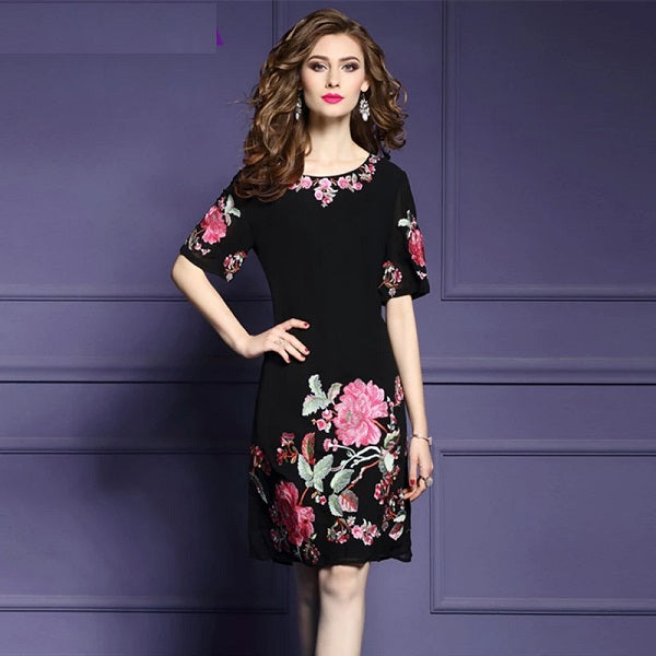 Retro Elegant Cocktail Embroidery Office Dress