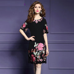 Retro Elegant Cocktail Embroidery Office Dress