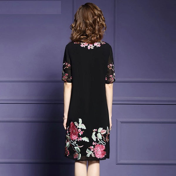 Retro Elegant Cocktail Embroidery Office Dress