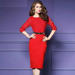 Retro Elegant Office Sweet Lace Party Dress