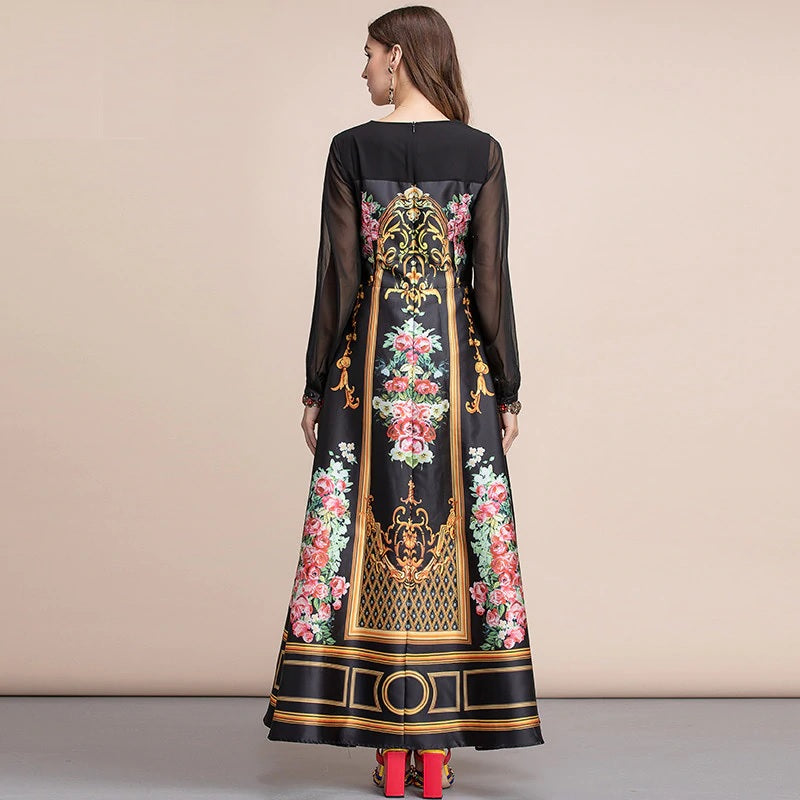 Retro Floral Print Vintage Party Maxi Dresses