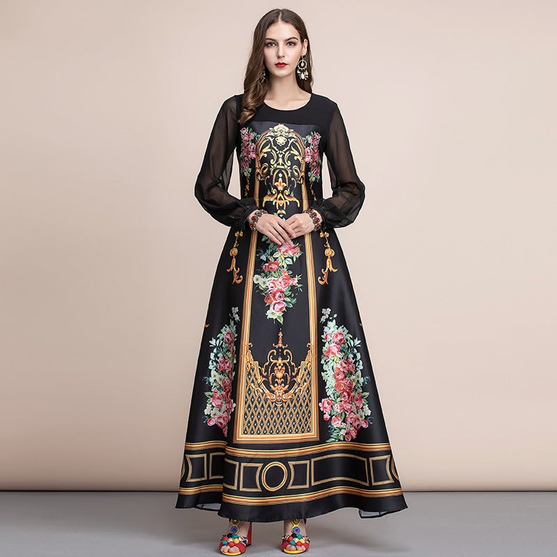 Retro Floral Print Vintage Party Maxi Dresses