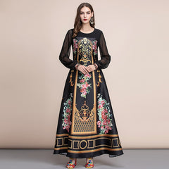 Retro Floral Print Vintage Party Maxi Dresses