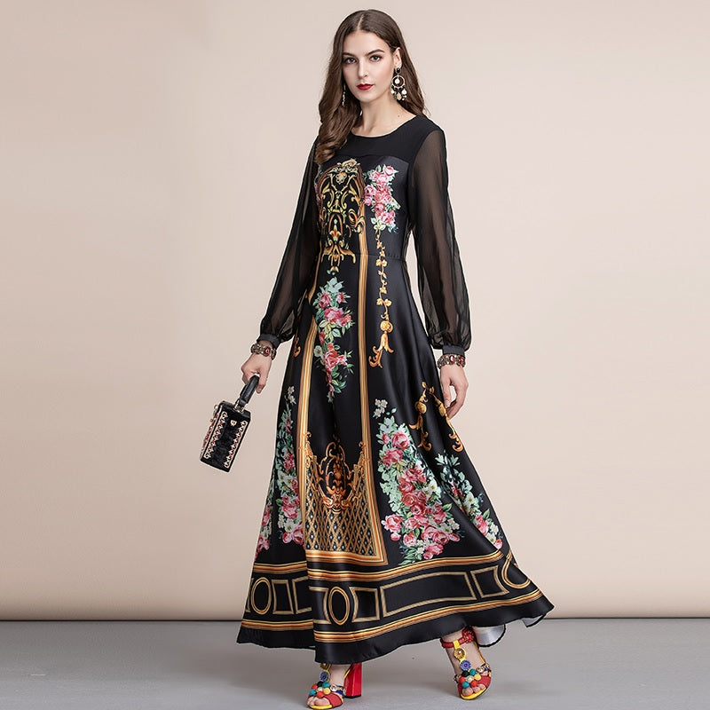 Retro Floral Print Vintage Party Maxi Dresses