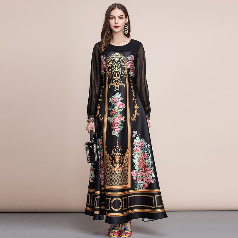 Retro Floral Print Vintage Party Maxi Dresses