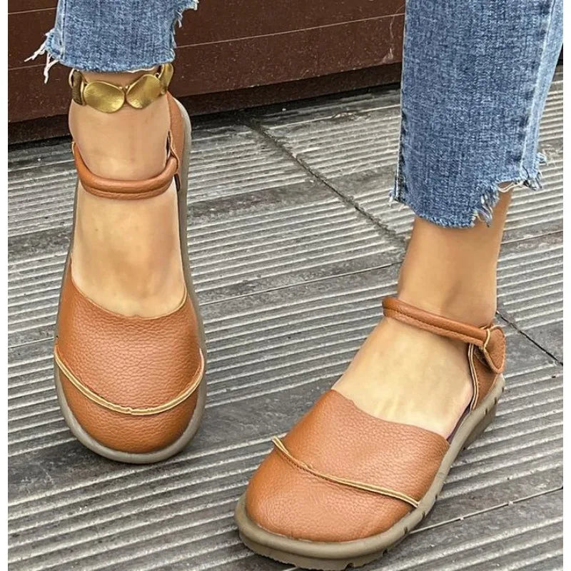 Retro Handmade Genuine Leather Flats Sandals Casual Versatile Comfortable Soft Sole Shoes