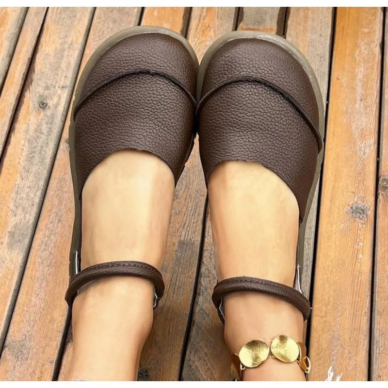 Retro Handmade Genuine Leather Flats Sandals Casual Versatile Comfortable Soft Sole Shoes
