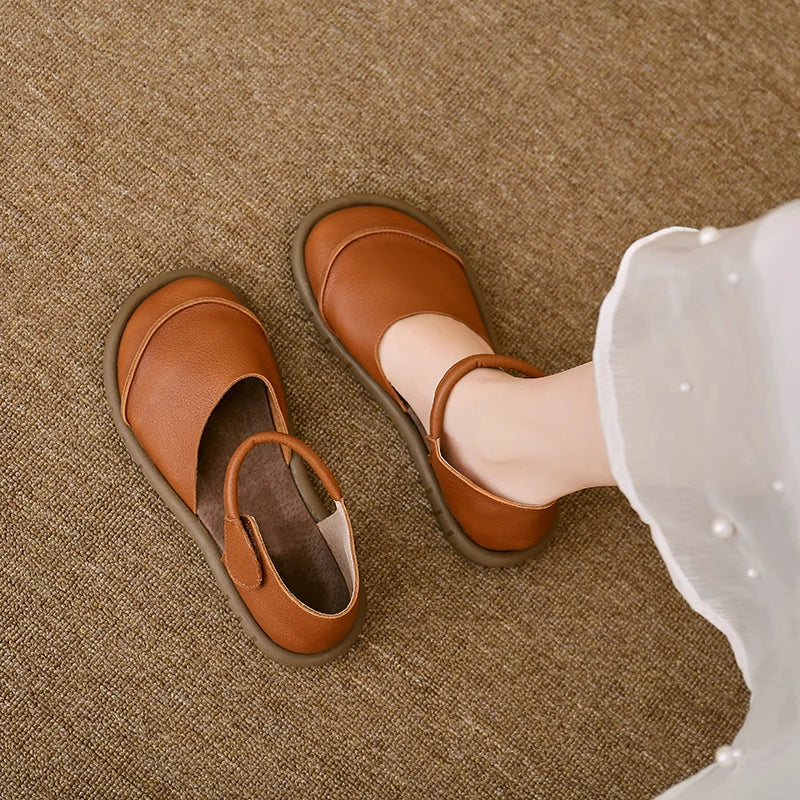 Retro Handmade brown Leather Flats Sandals Casual Versatile Comfortable Soft Sole Shoes