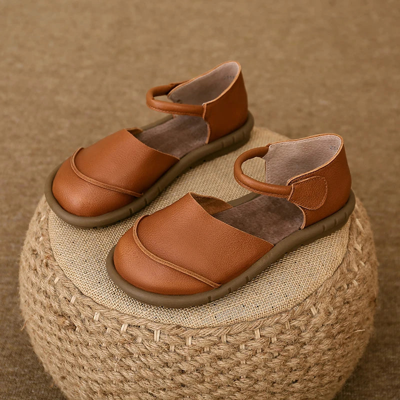 Retro Handmade brown Leather Flats Sandals Casual Versatile Comfortable Soft Sole Shoes