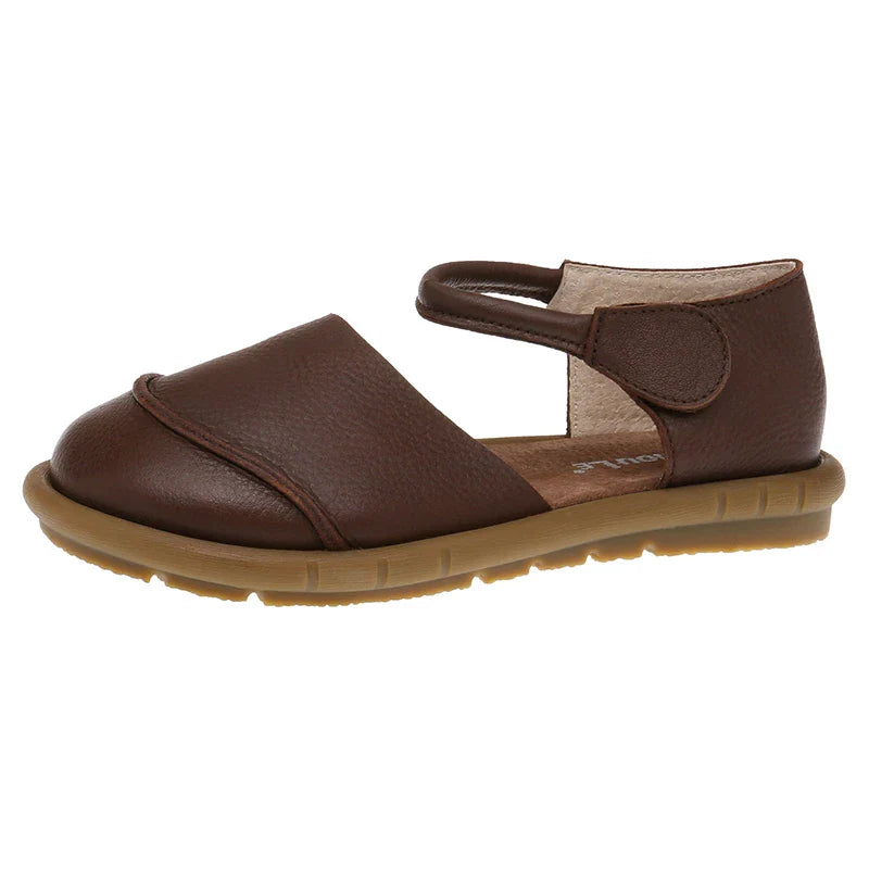 Retro Handmade brown Leather Flats Sandals Casual Versatile Comfortable Soft Sole Shoes