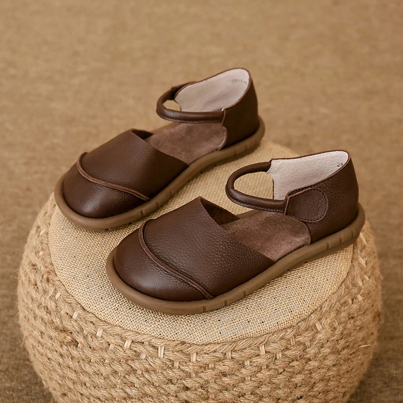 Retro Handmade brown Leather Flats Sandals Casual Versatile Comfortable Soft Sole Shoes