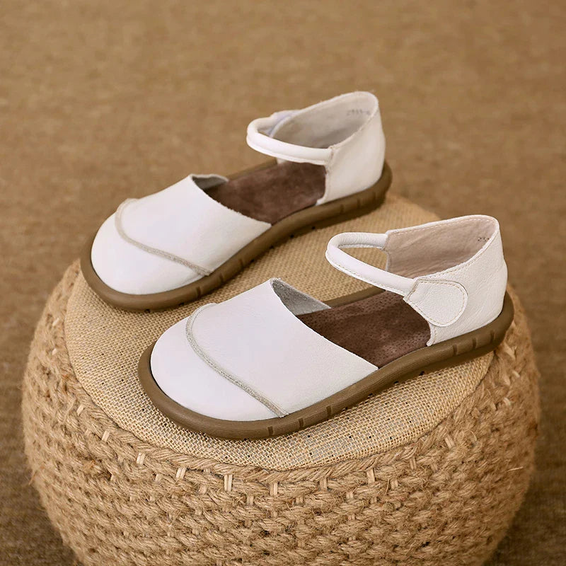 Retro Handmade brown Leather Flats Sandals Casual Versatile Comfortable Soft Sole Shoes