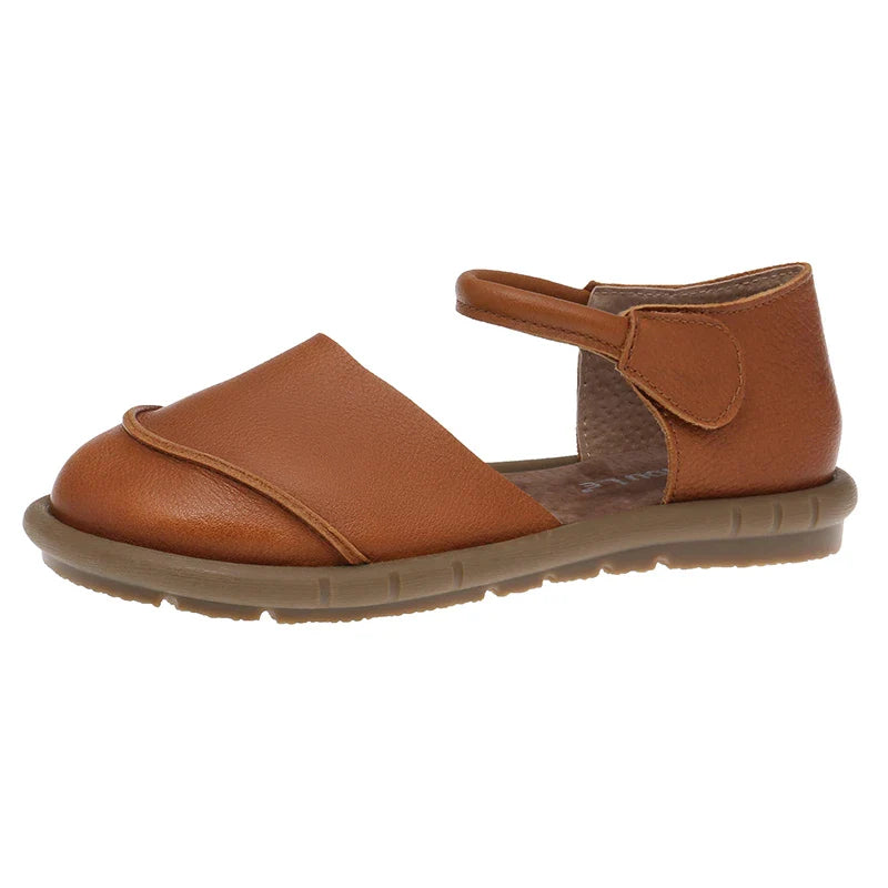 Retro Handmade brown Leather Flats Sandals Casual Versatile Comfortable Soft Sole Shoes