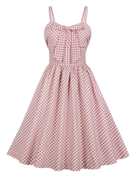 Retro Knotted Print Bows Sleeveless Straps Neck Swing Dress