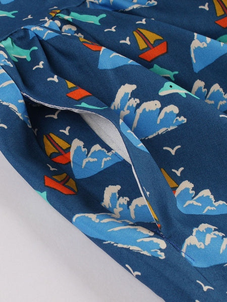 Retro Knotted Print Bows Sleeveless Straps Neck Swing Dress