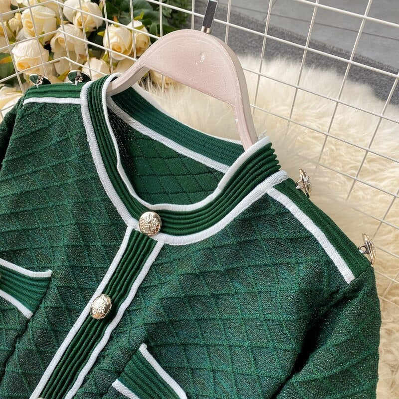 Retro O Neck Button Long Sleeve Streetwear Knitted Dress