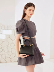 Rhinestone Decoration Cutout Waist Puff Sleeve Mini Dress