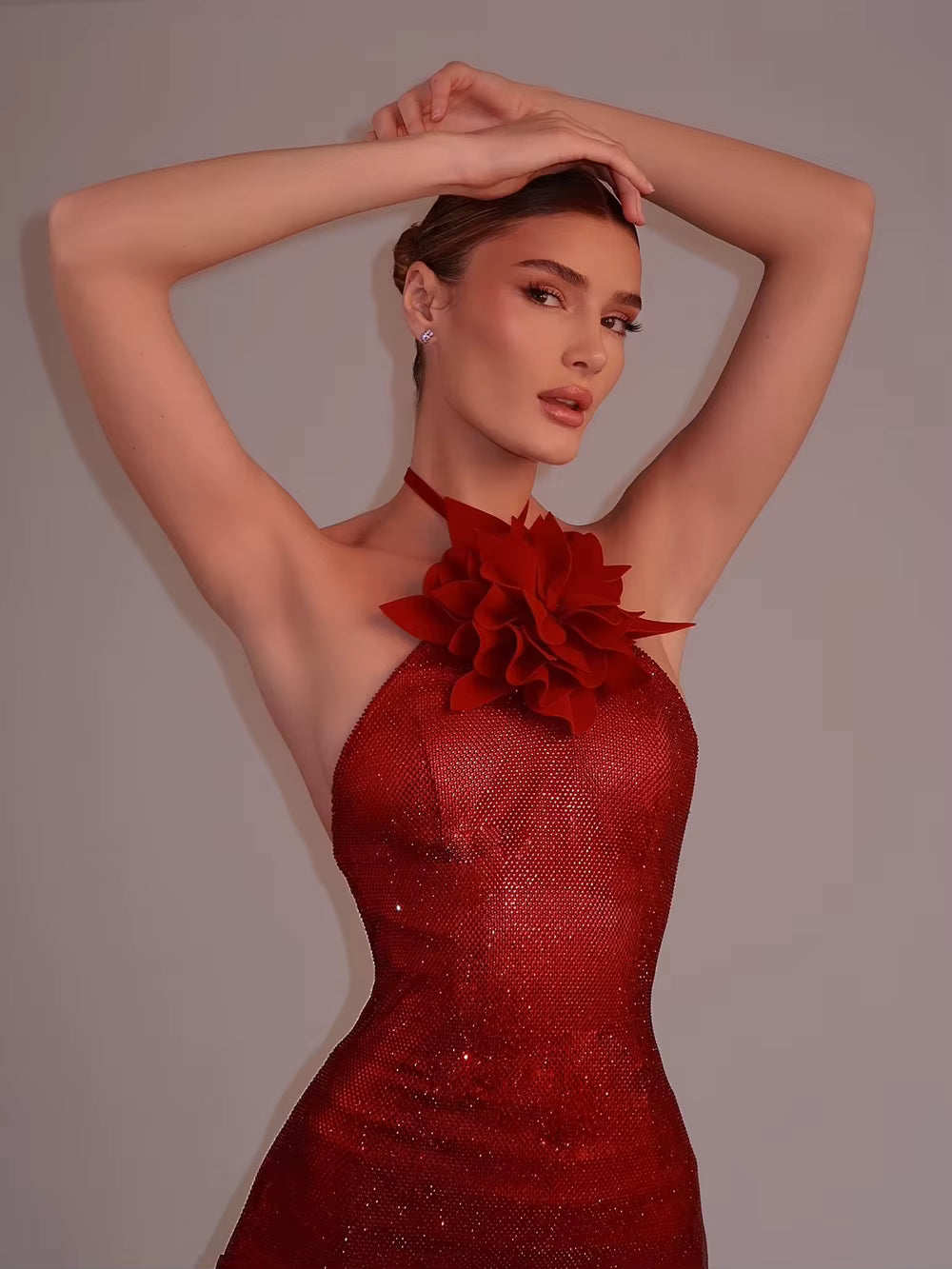 Rhinestone Halter Diamond Backless Elasticity Maxi Dress