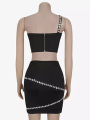 Rhinestone Sleeveless One Shoulder With Asymmetrical Design Bodycon Mini Dress