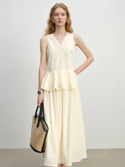 Romantic Ruffle Sleeveless Holiday Mid-Calf Top Skirt Set