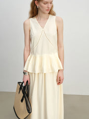 Romantic Ruffle Sleeveless Holiday Mid-Calf Top Skirt Set