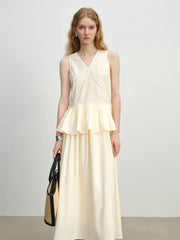 Romantic Ruffle Sleeveless Holiday Mid-Calf Top Skirt Set