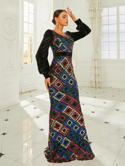 Round Neck Long Sleeve Sequin Mermaid Evening Party Dress