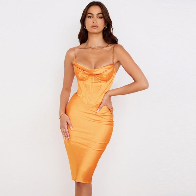 Ruched Elegant Satin Corset Party Night Club Dress