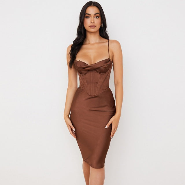 Ruched Elegant Satin Corset Party Night Club Dress