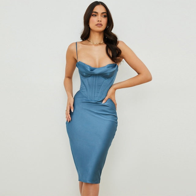 Ruched Elegant Satin Corset Party Night Club Dress
