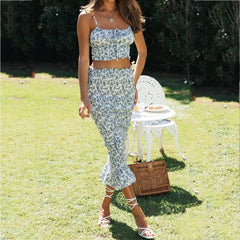 Ruffle Elastic Two Pieces  Holiday Long Dress