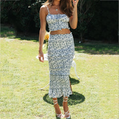 Ruffle Elastic Two Pieces  Holiday Long Dress