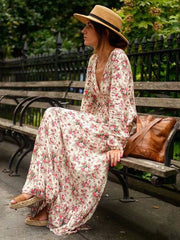 Ruffle Floral Printed Slim Fit Long Warp Maxi Dress