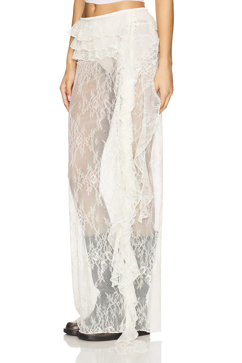 Ruffle Lace Maxi Skirt See Through Slim Club Party Beach Holiday Two Piece Set