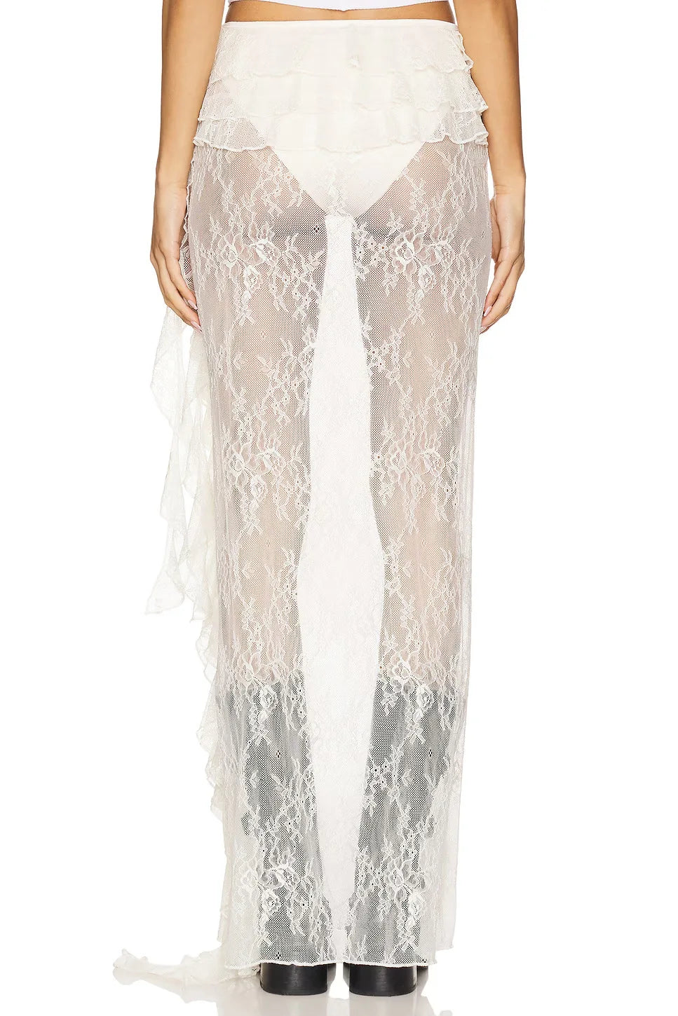 Ruffle Lace Maxi Skirt See Through Slim Club Party Beach Holiday Two Piece Set