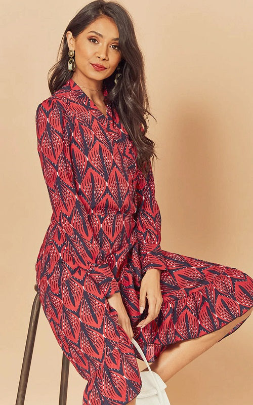 Ruffle Lantern Long Sleeve V Neck Midi Dresses