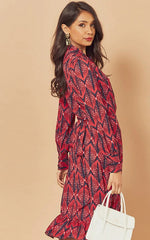 Ruffle Lantern Long Sleeve V Neck Midi Dresses