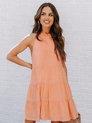 Ruffle O-Neck Sleeveless Solid Mini Dress