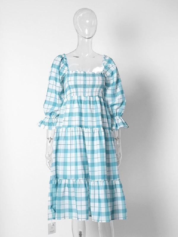 Ruffle Square Neck Puff Sleeve Beach Party Dress