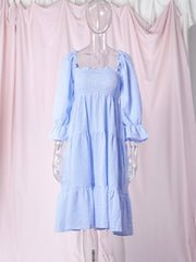 Ruffle Square Neck Puff Sleeve Beach Party Dress