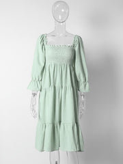 Ruffle Square Neck Puff Sleeve Beach Party Dress