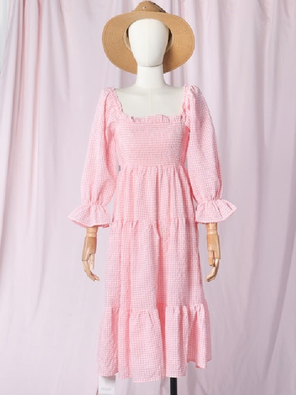 Ruffle Square Neck Puff Sleeve Beach Party Dress