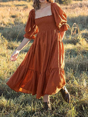 Ruffle Square Neck Puff Sleeve Beach Party Dress