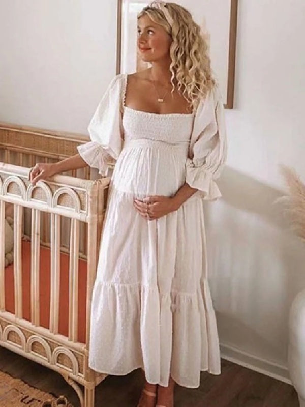 Ruffle Square Neck Puff Sleeve Beach Party Dress