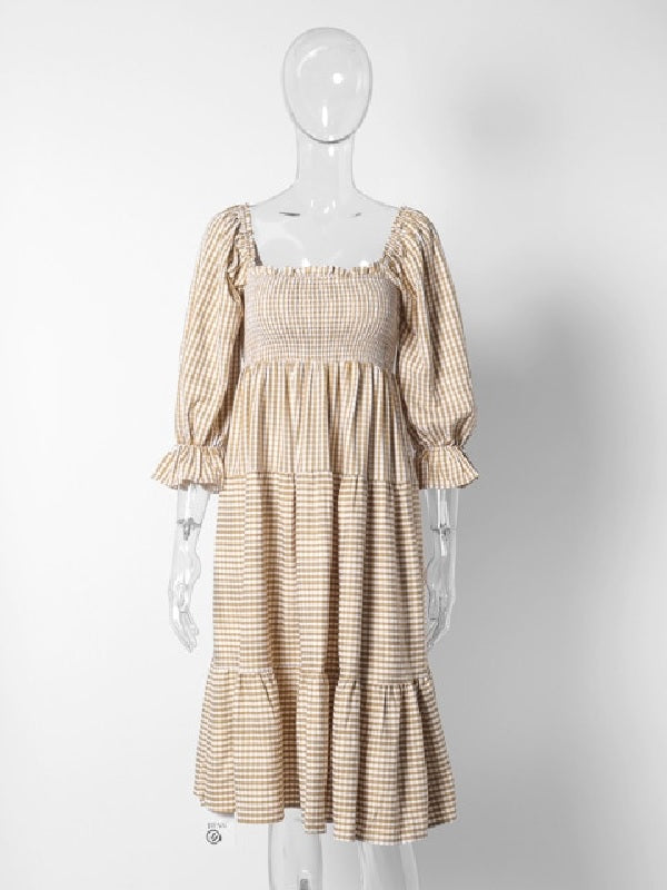 Ruffle Square Neck Puff Sleeve Beach Party Dress