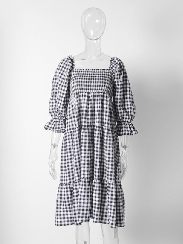 Ruffle Square Neck Puff Sleeve Beach Party Dress