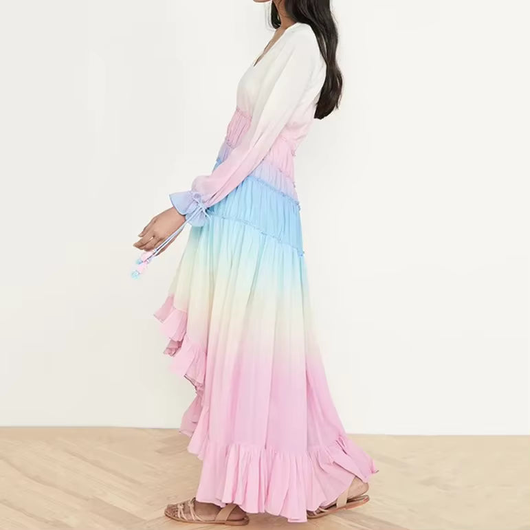 Ruffle V-Neck Tiered Casual Beach Boho Dress